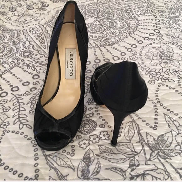 Jimmy Choo Pleated Satin Peep Toe Platform 8 - Picture 6 of 8